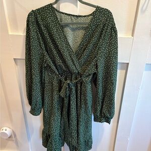 Green Polka Dot Wrap Dress